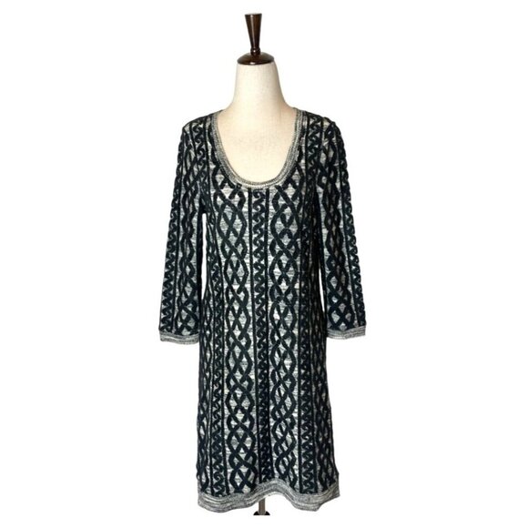 Moth‎ Anthropologie Black And Ivory Textured Knit Long Sleeve Sweater Dress S - Picture 2 of 9